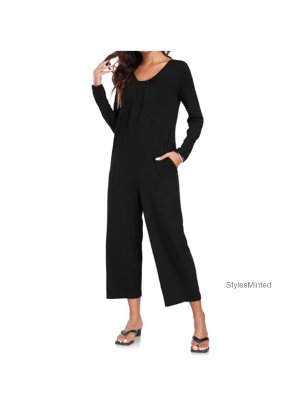 VUTRU Women's Loose Wide Leg Jumpsuit Long Sleeve One Piece Casual